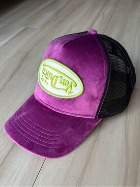 Von Dutch Y2K Purple/Lime Velvet Crush Trucker Hat - OS/Adjustable - NWOT